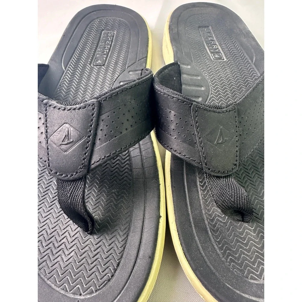 Sperry STS24079 Havasu Men's Flip Flop Sandals Black Leather Thong Size‎ 7M Used
